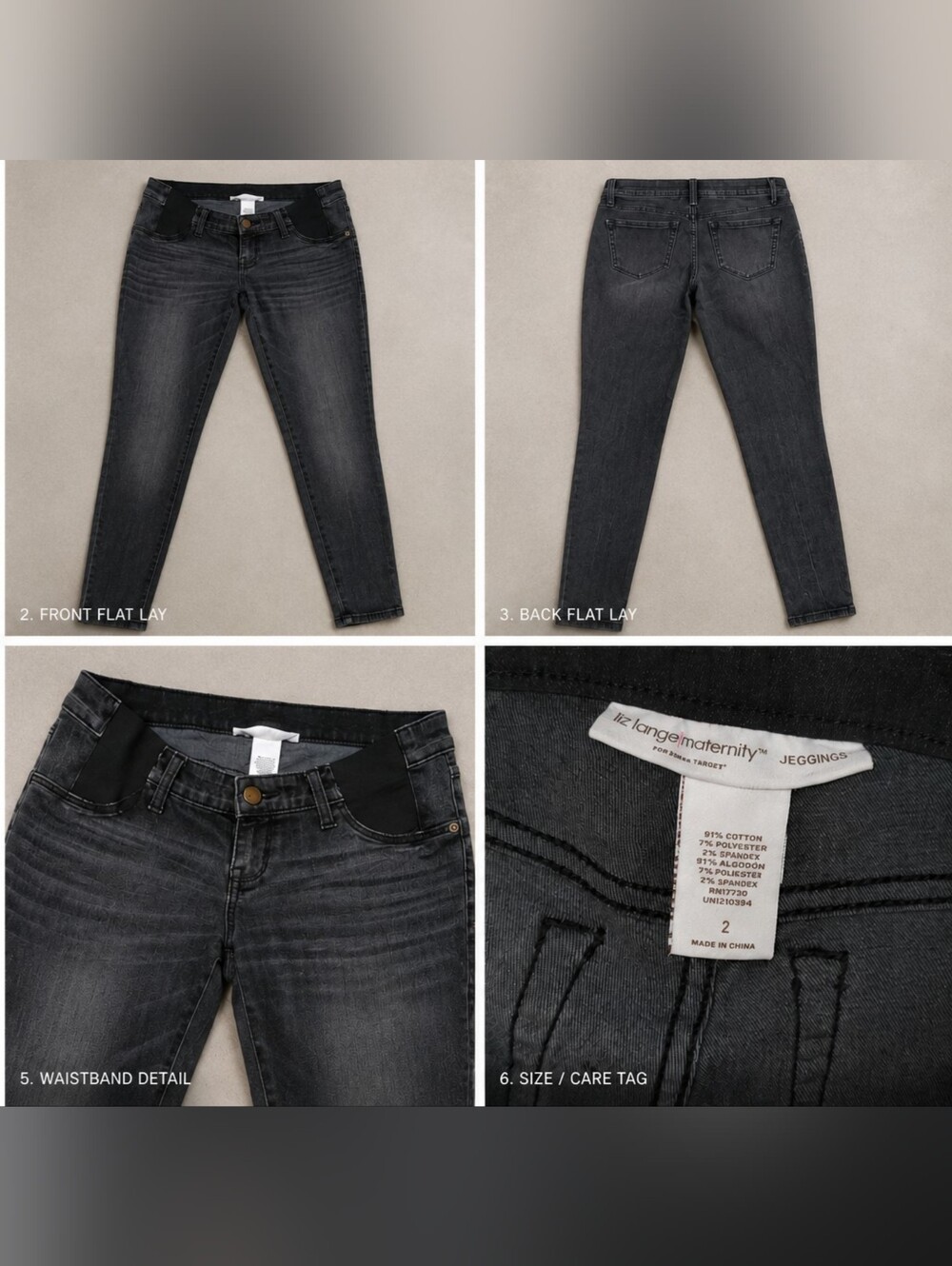 Liz Lange for Target Maternity Stretch Denim Jeggings Size 2. Charcoal Gray